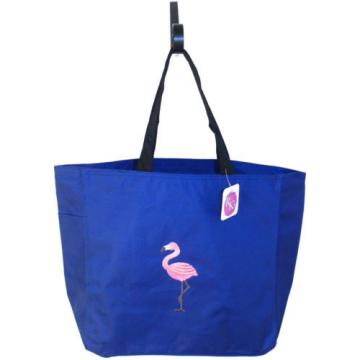 Pink Flamingo Tote Bag Summer Tropical Beach Vacation Monogram Stone Red or Blue