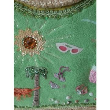 Pink Flamingos Gator Beach Tote Bag Cappelli Straworld Sequins Beads Glittery