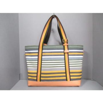 Used[B] Women Bag/Purse COACH Bleecker striped canvas beach tote E5R