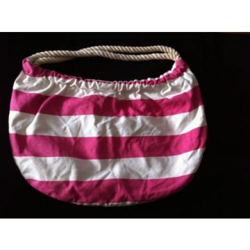 L.L. BEAN ~ Pink &amp; White Cotton Rope Handle Fun Summer Tote / Beach Bag