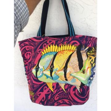 NWT Guy Harvey Colorful Fish Art Canvas Large Beach Bag/Purse