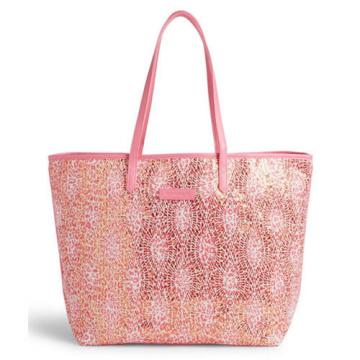 Vera Bradley Mesh Sequin SparkleTote Bag Camocat Pink Travel Beach Pool $78 NWT