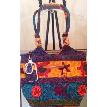 BEAUTIFUL Beach Bag Vibrant Colors w/Phone Holder EUC! Free Ship! Lots of Pics