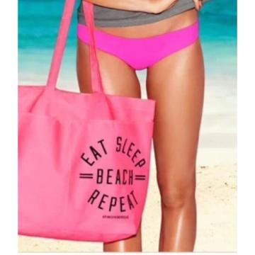 NWT Sz M 3Pz Victoria&#039;s Secret Tote Bag ,Bra,Tank Top Pink Black Eat Sleep Beach