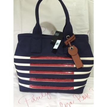 Marc Jacobs St.Tropez Sequin Striped Beach Tote Bag New Prussian Blue W/Ecru NWT