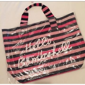 New~Victoria&#039;s Secret VS &#034;Hello, Bombshell&#034; tote Beach Bag Black Pink Striped