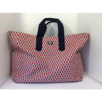 Ame &amp; Lulu XL Tote Bag Red and White Chain Print with Navy Beach Gym Travel Golf