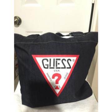 NEW GUESS USA Jeans Authentic Dark Wash Denim Tote Purse Beach Bag Shopping Bag