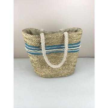 ROXY Straw Shoulder Tote Beach Bag Handbag in Blue, Aqua/Teal &amp; Creme Never Used