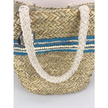 ROXY Straw Shoulder Tote Beach Bag Handbag in Blue, Aqua/Teal &amp; Creme Never Used