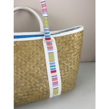 Woven Straw Large Shoulder Tote Purse Beach Bag with Cloth Handle Multi Colored