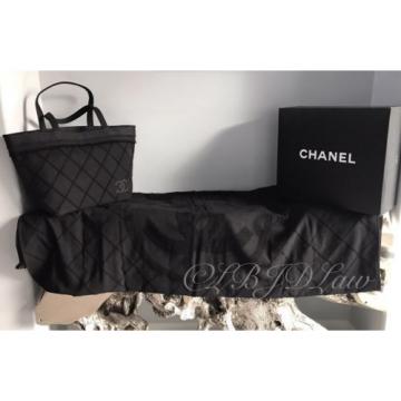 NWT CHANEL 2015A $1800 BLACK TOTE BAG BEACH TOWEL SET PICNIC DEAUVILLE GST RARE