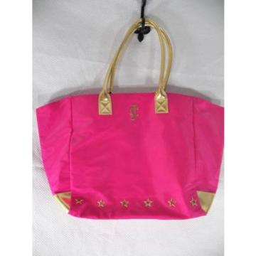 JC Juicy Couture Hot Pink Gold Stars Nylon Purse Beach Bag Handbag