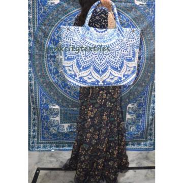 Indian Handmade Mandala Shopping Purse Cotton Beach Bag Large Tote Blue Ombre