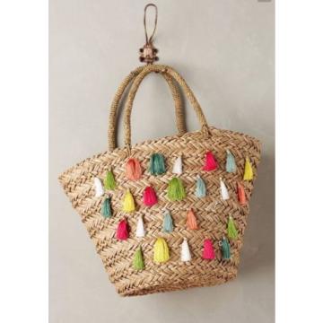 NEW Anthropologie Flora Bella Nimmes Straw Tassel Tote Beach Bag $148