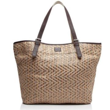 TOMS Island Chevron Straw Tote Shopper Beach bag Black &amp; Natural  NEW w tags