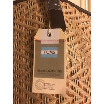 TOMS Island Chevron Straw Tote Shopper Beach bag Black &amp; Natural  NEW w tags