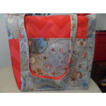 sea shells ocean beach blue pink large tote bag/purse/ diaper bag handmade