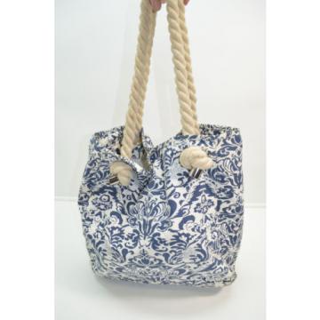 Donna Dixon Canvas Cotton Large Beach Tote Bag Navy Blue Off White Floral