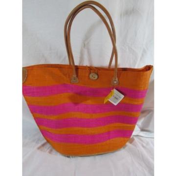 ROBERTA ROLLER RABBIT Pink and Orange Large Straw Tote/Beach Bag NWT