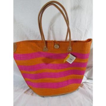 ROBERTA ROLLER RABBIT Pink and Orange Large Straw Tote/Beach Bag NWT