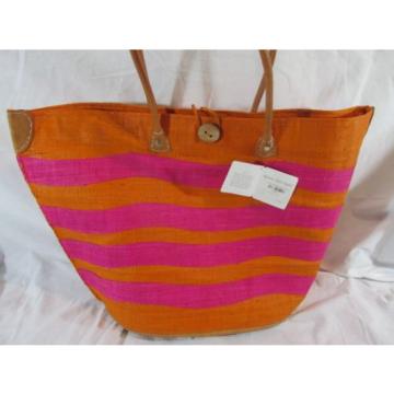 ROBERTA ROLLER RABBIT Pink and Orange Large Straw Tote/Beach Bag NWT