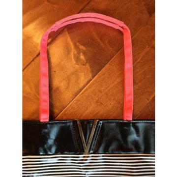 VICTORIA&#039;S SECRET Large Black White Pink Stripe Beach Tote Travel Bag NWOT