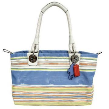 Coach Beach Bag Patent Seahorse Striped NWOT Rope Handles Nautical Logo Charms