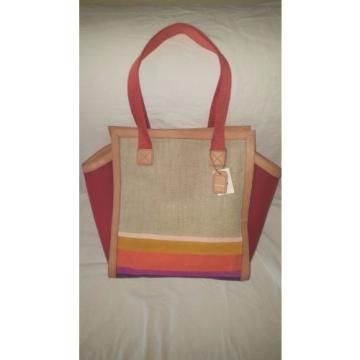 Fossil Pink Stripe Tessa Beach Canvas &amp; Leather Large Tote Bag