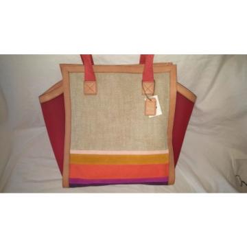 Fossil Pink Stripe Tessa Beach Canvas &amp; Leather Large Tote Bag