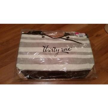 Thirty One 31 - Canvas Crew Tote - Taupe Straw Stripe - Large beach bag