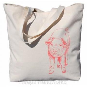 Beach Tote Bag - Canvas Travel Market Shopping Cotton - Pink Pig - NEW