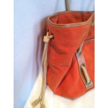 BCBGirls Orange Handbag Tote, Leather Handle, Beach Summer Bag, Canvas