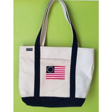 Lands End Thick Canvas Gym Beach Tote Shopping Bag Monogram USA Flag