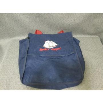 martha&#039;s vineyard LARGE tote BEACH bag NAVY EMBROIDERED SAILBOAT/BOAT/SHIP