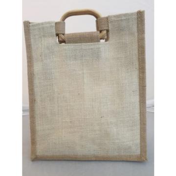 Costa Rica Beach Burlap Tote Bag Wooden Handle Shopper Souvenir EUC