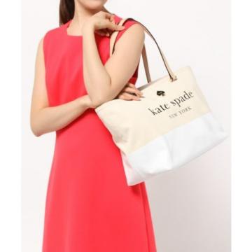 Kate Spade Lott Street Francis Natural White Canvas Leather Beach Tote Bag $248