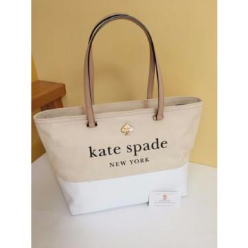 Kate Spade Lott Street Francis Natural White Canvas Leather Beach Tote Bag $248