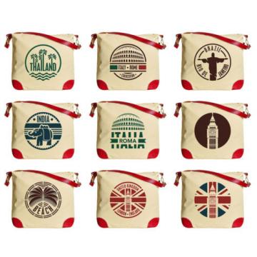 Travel Stickers Set Print Canvas Leather Trap Tote Shoulder Bag WAS_33