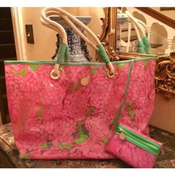 Lilly Pulitzer Tote Beach Bag Pink Clear Jelly Thick Plastic Canvas + Coin Purse