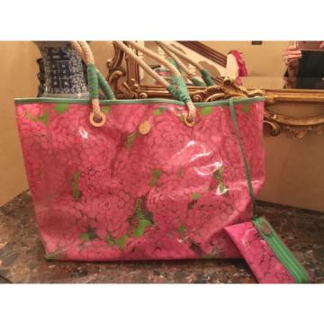 Lilly Pulitzer Tote Beach Bag Pink Clear Jelly Thick Plastic Canvas + Coin Purse