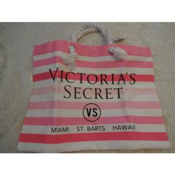 VICTORIA&#039;S SECRET CANVAS PINK &amp; WHITE STRIPED BEACH TRAVEL BAG ROPE HANDLES NEW