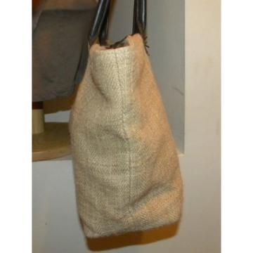 VINTAGE! H.L.H. Khaki/Brown Linen-Look &amp; Leather Summer/Handbag/Tote/Beachbag