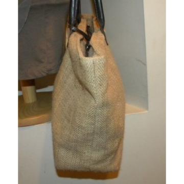 VINTAGE! H.L.H. Khaki/Brown Linen-Look &amp; Leather Summer/Handbag/Tote/Beachbag