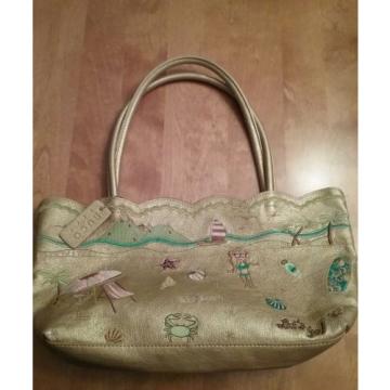 BUCO BEACH BAG GOLD METALLIC MATTE EMBROIDERED SMALL TOTE   NWOT