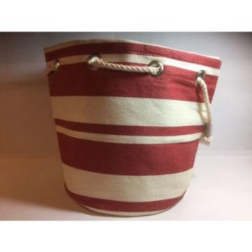 NEW! - BUCKET BAG - Red &amp; White Striped Drawstring Bucket Beach Bag Tote