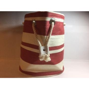 NEW! - BUCKET BAG - Red &amp; White Striped Drawstring Bucket Beach Bag Tote