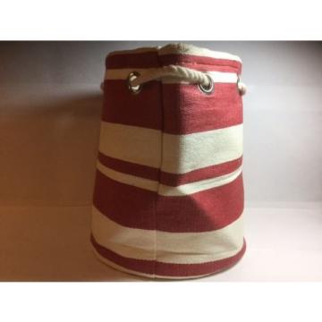 NEW! - BUCKET BAG - Red &amp; White Striped Drawstring Bucket Beach Bag Tote