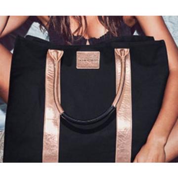 NWT Victoria&#039;s Secret Beach Weekender Getaway Travel Tote Bag Black Gold