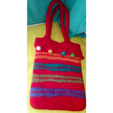 Handmade FELTED WOOL PURSE Tote Bag HANDBAG w/STRAPS Festival PARTY Beach RED